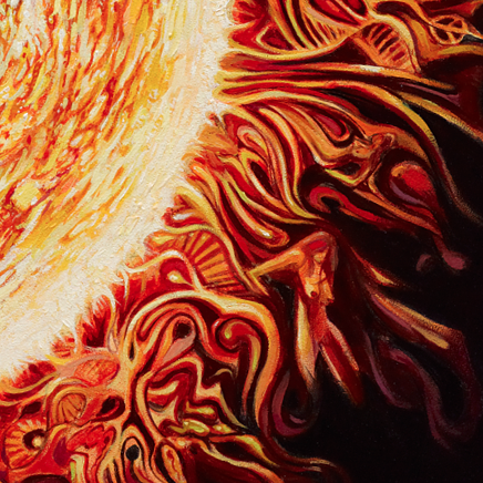 A planet orbiting in front of the sun. A surrealistic painting by Alders