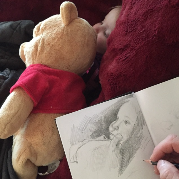 Jay alders sketching daughter Summer Emerson