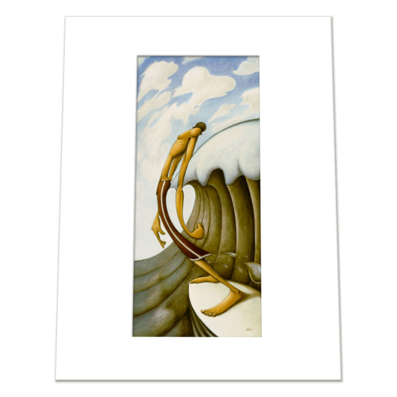 Leaning Towards Love - Stretched out elongated stylized surfer art print