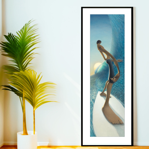 left behind the wall - art giclée print of a surfer with elongated proportions by Jay Alders