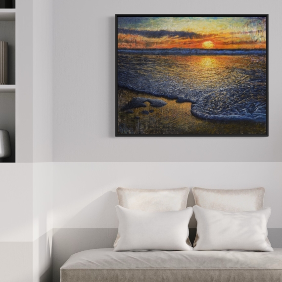 Sea Quell - Beach Art Print of sunrise at the ocean with waves