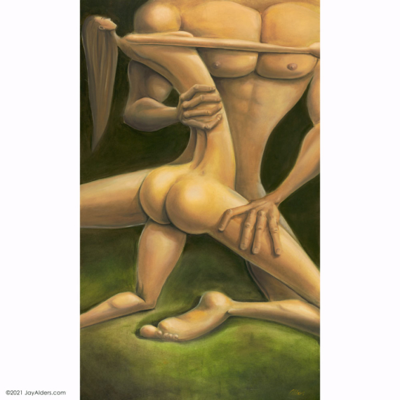 The Embrace - Romantic art of a couple in a sensual encounter by artist Jay Alders