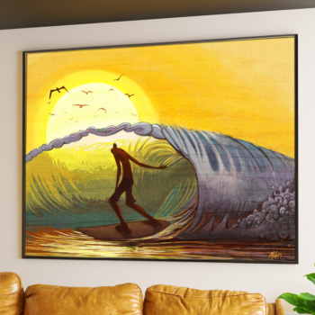 Belmar Barrel - elongated surfer in contemporary surf art print on canvas and fine art paper by Jay Alders
