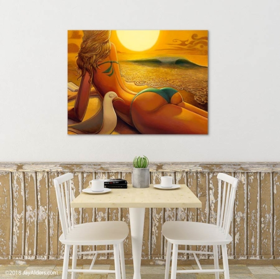 Sweet Aspirations - Surfer girl on beach art print by Jay Alders