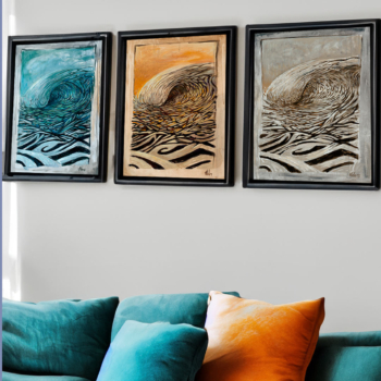 Three to The Left - Surf art painting triptych