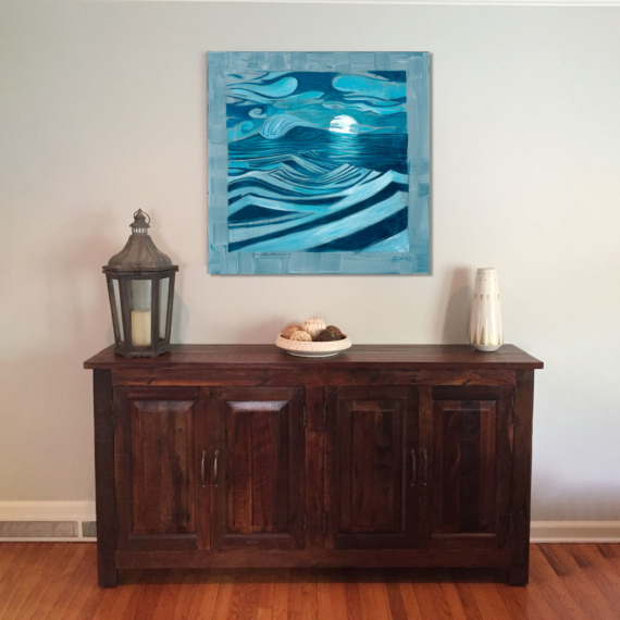 The Tidal Moon - Art Print on Canvas. Surfing Waves at full moon light by artist Jay Alders