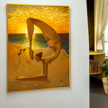 "Scorpion Sunrise" yoga girl on beach at sunrise artwork limited edition by jay alders