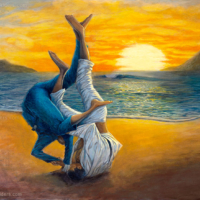 Beach Sweep - Original Acrylic Painting - Brazillian Jiu-Jitsu Art
