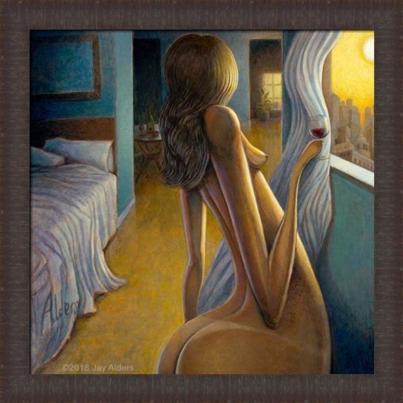 Warm Stare - Framed Contemporary Romantic Art Print on Canvas by Jay Alders