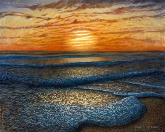 Ripple Effect - sunrise at the beach painting by jay alders