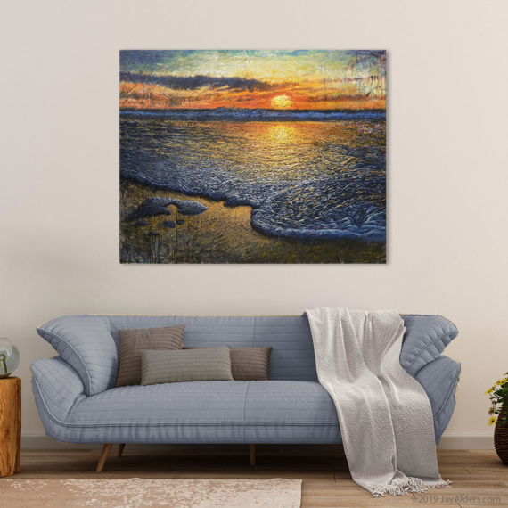 Sea Quell - Contemporary Art print of a beach at sunrise / sunset by Alders