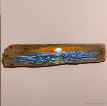 original ocean wave painting on driftwood