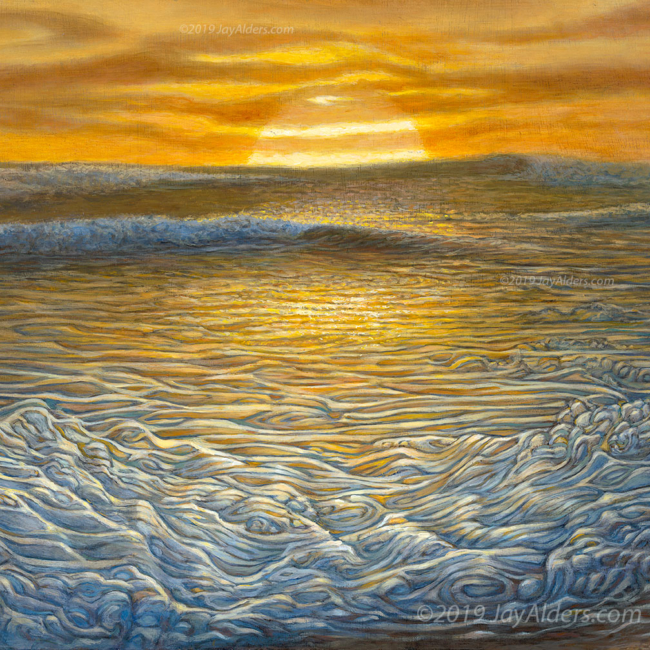 Fall-Swell-At-The-Inlet-detail Fall Swell At The Inlet - Detail of a stylized modern surf painting by Jay Alders