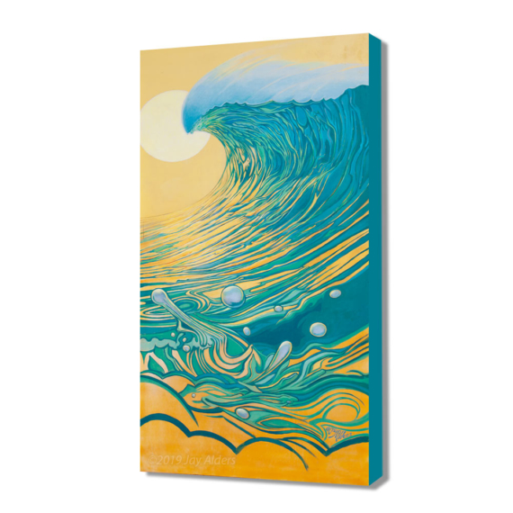 Yellow and Teal Peel - Big ocean wave surf art
