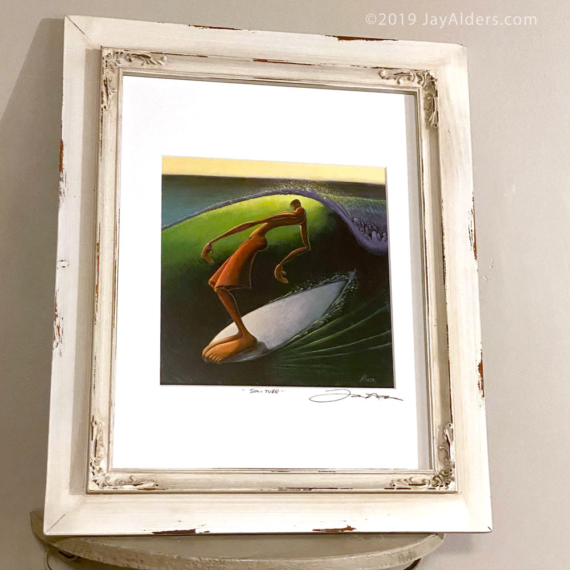 Surfer hanging ten framed art print