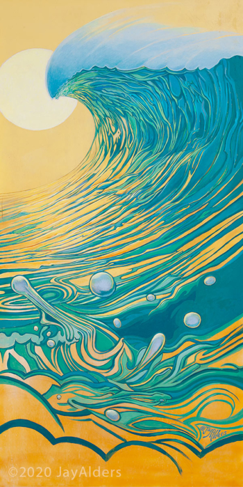 Yellow and Teel Peel Surf inspired modern art by Jay Alders