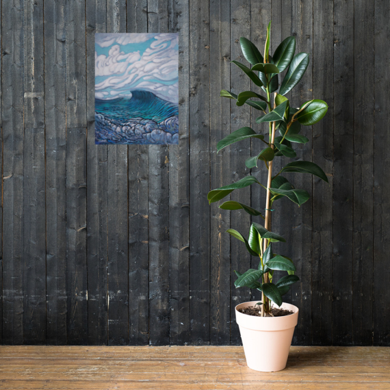 Rising Up - Surf Art Poster print by Jay Alders in boho rustic interior