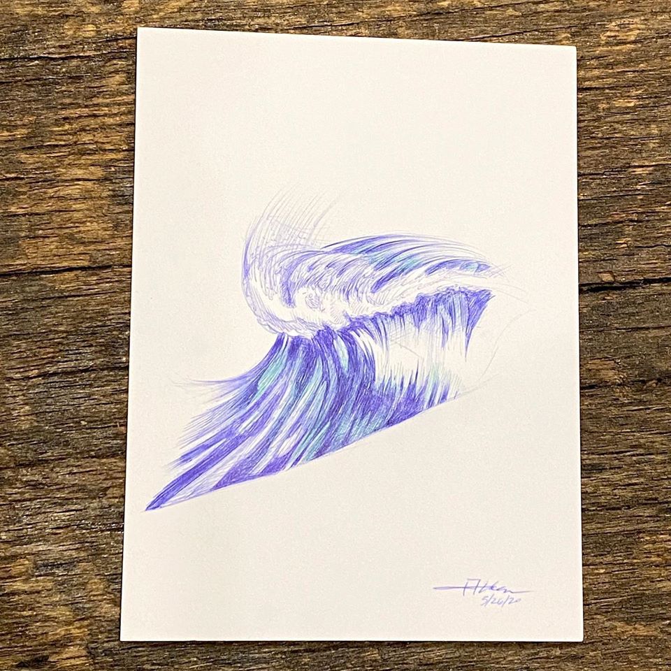 ballpoint pen surf wave drawing