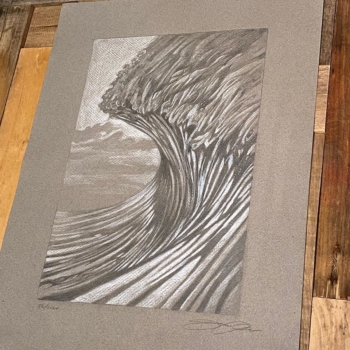 pencil drawing of an ocean wave by Jay Alders