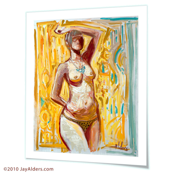 Topless Woman in a Salon - Figurative cotton rag art Print by Jay Alders