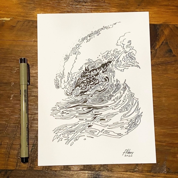 Ocean wave ink drawing