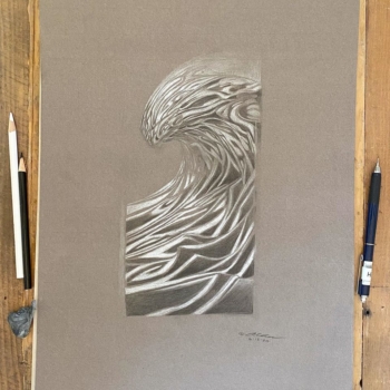 Wave 61320 - Original pencil drawing of a big ocean surf wave