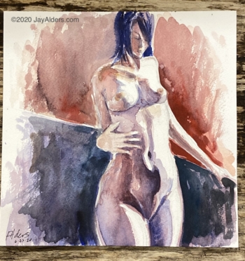 standing female nude watercolor 62320 by alders