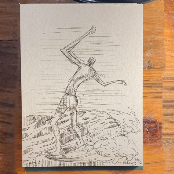 7820 Surfer drawing by modern surf artist Jay Alders