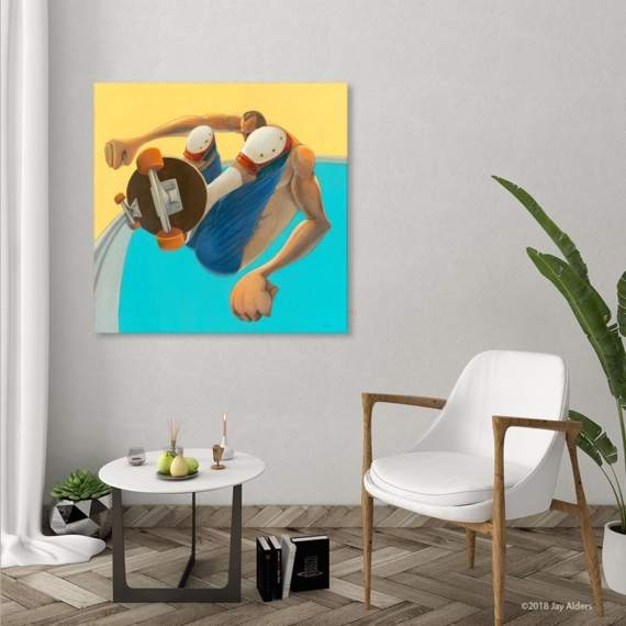 contemporary skateboard art print with elongated proportions by Jay Alders