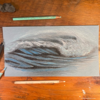 Ocean wave drawing in colored pencil by artist Jay Alders