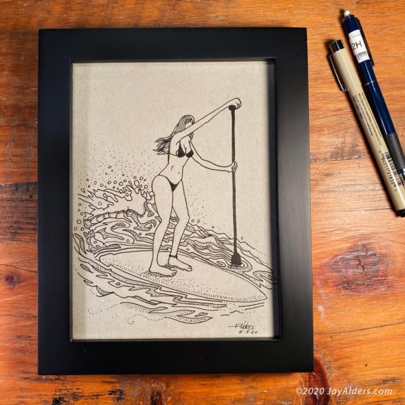 SUP Stand up Paddleboarding girl as stylized art work