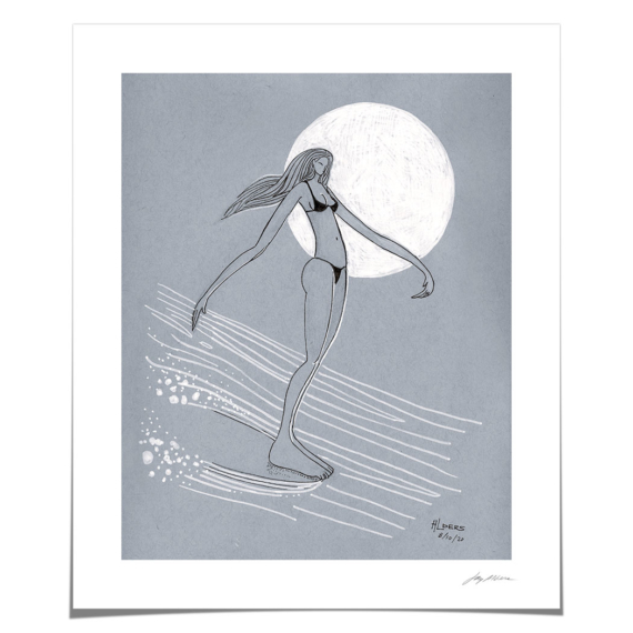 Surfer girl hanging ten art print by Jay Alders