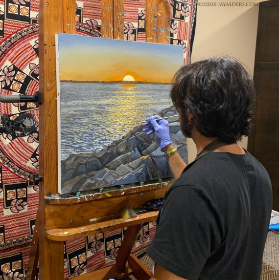 Sunset at the Inlet - painting of Manasquan Inlet by Jersey Shore based artist Jay Alders