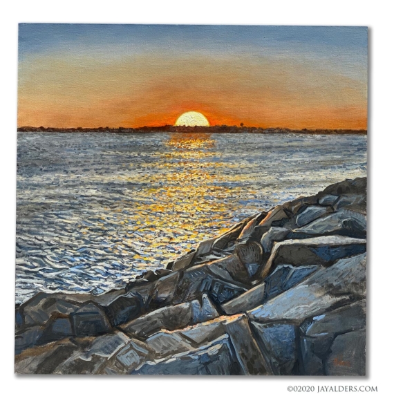 Sunset at the Inlet - painting of Manasquan Inlet by Jay Alders Jersey Shore based artist