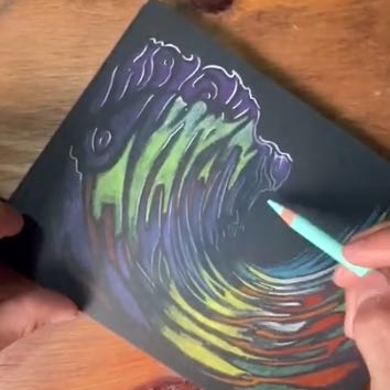 Trippy Ocean wave illustration in colored pencils by artist Jay Alders