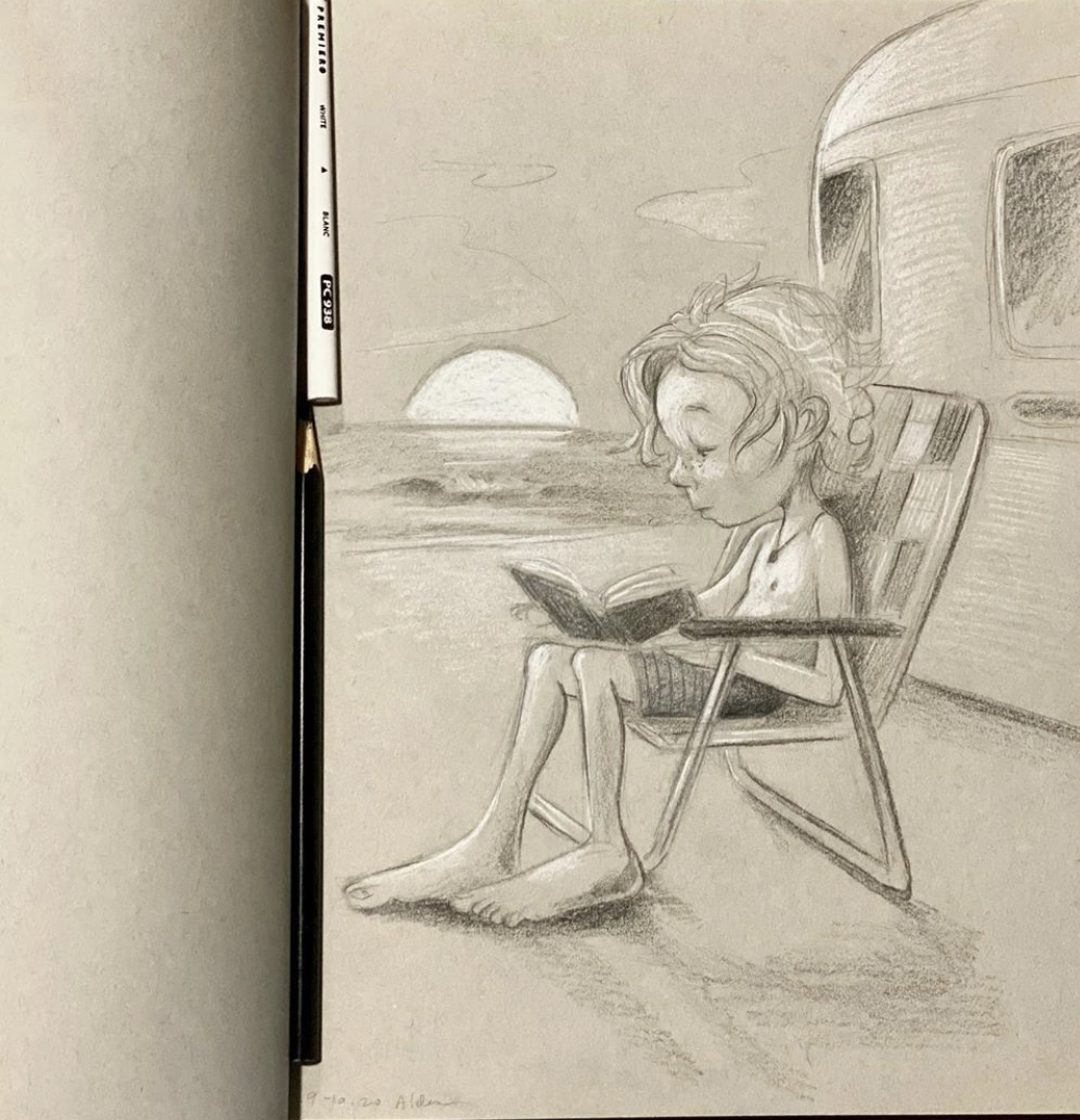 Childrens book illustration by Jay Alders of a surfer kid