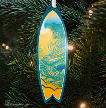 Yellow & Teal Peel -Surf Art Christmas Ornament by Artist Jay Alders