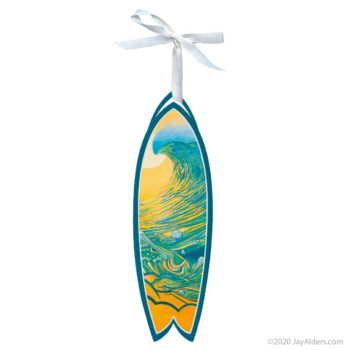 Yellow and Teal Peel Surf Art Christmas Ornament by Jay Alders