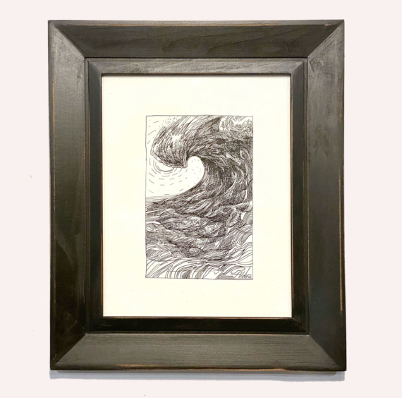 Modern Ocean Wave drawn in pen and ink