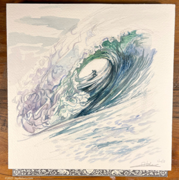 Watercolor modern surf art wave by Jay Alders