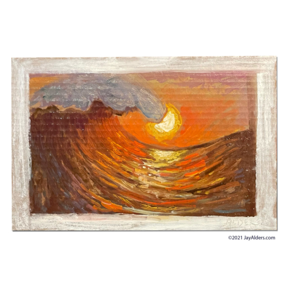 Contemporary Oil Painting of an Ocean Wave at Sunset