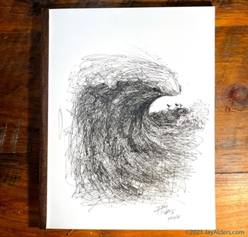 Modern Ink Drawing of an ocean wave by Jay Alders