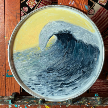 Painted drum head surf art