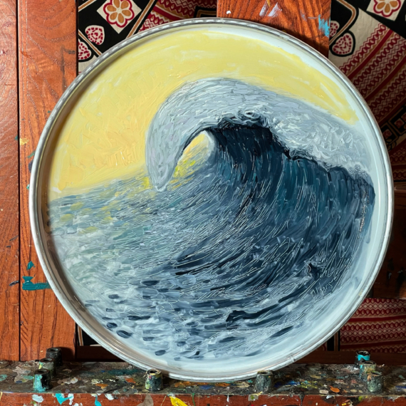 Painted drum head surf art