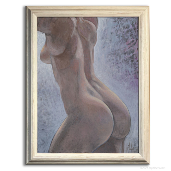 Female nude torso oil painting by Jay Alders in Frame