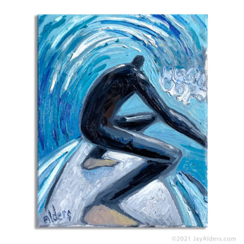 Contemporary surfer oil painting by Jay Alders