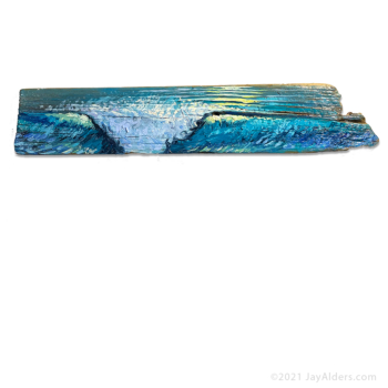 Painting on Driftwood of an ocean wave by artist Jay Alders