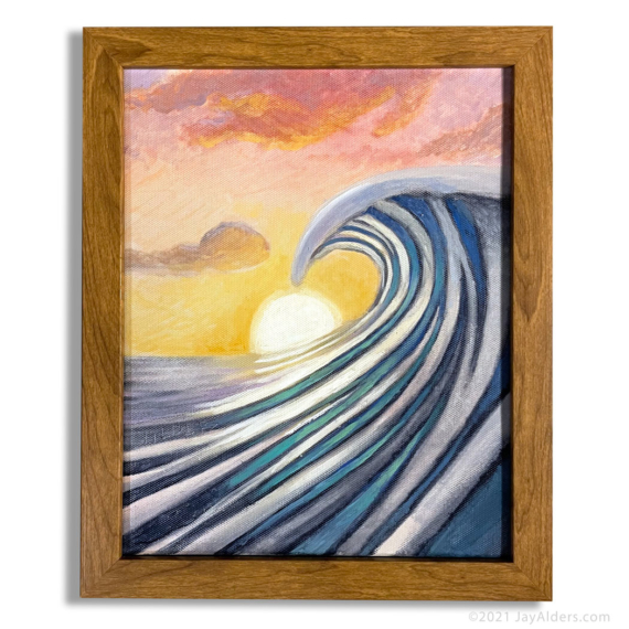 Stylized abstract sunset ocean wave breaking by artist Jay Alders