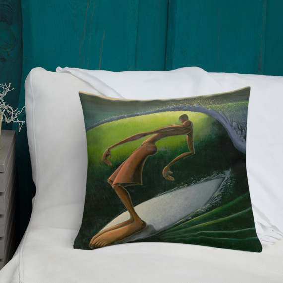 Solitube - Longboard surfer stylized art by Jay Alders on a throw pillow
