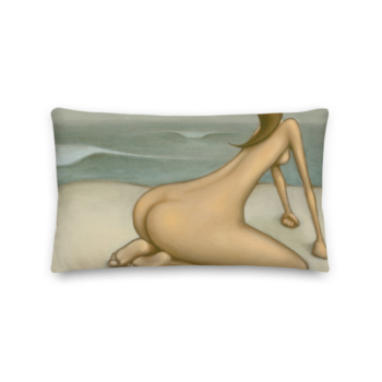 figurative beach bathing woman on the beach painted by Jay Alders as a throw pillow